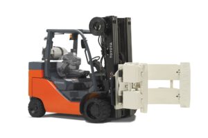 Toyota forklift with clamp for paper roll handling