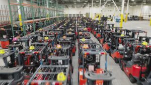 forklifts in a warehouse